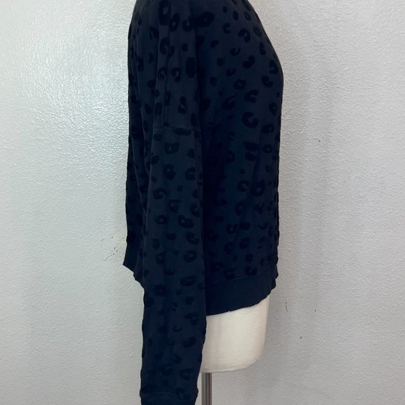 Rails Marlo Flocked Leopard Print Sweatshirt Side Zips Crew Neck Black Size L - Picture 6 of 9